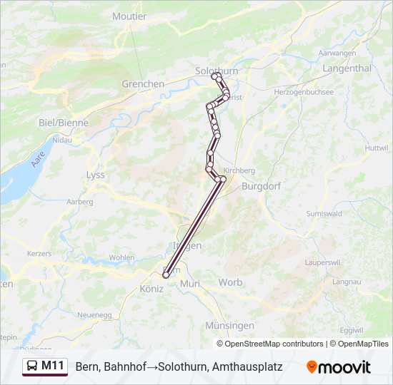 Plan de la ligne M11 de bus