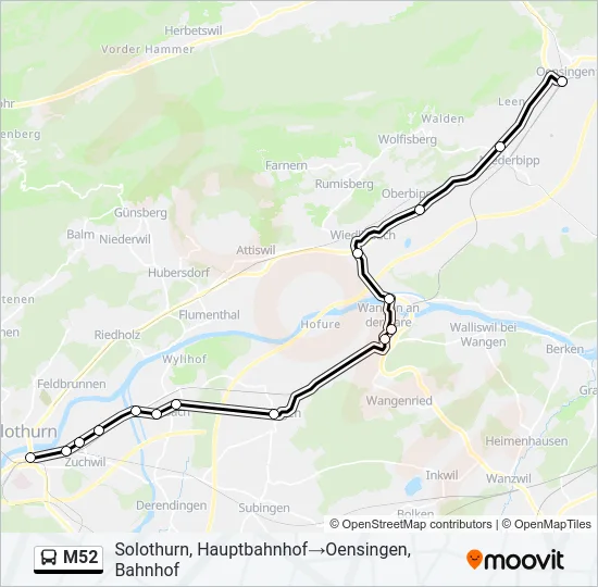 Plan de la ligne M52 de bus