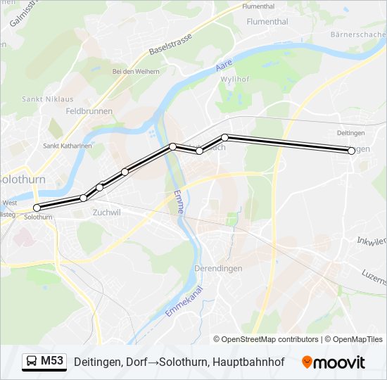 M53 bus Line Map
