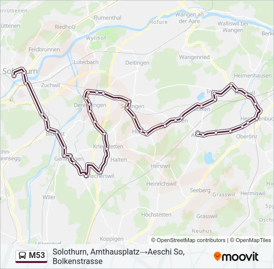 Plan de la ligne M53 de bus