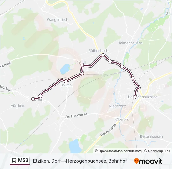 Plan de la ligne M53 de bus