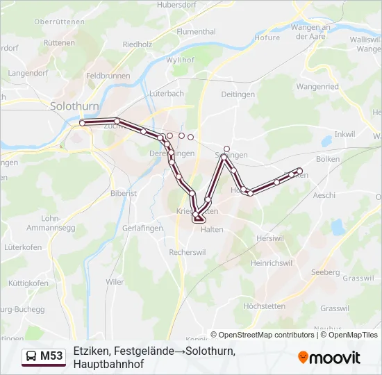 Plan de la ligne M53 de bus