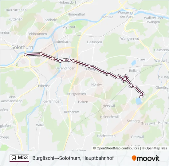 Plan de la ligne M53 de bus