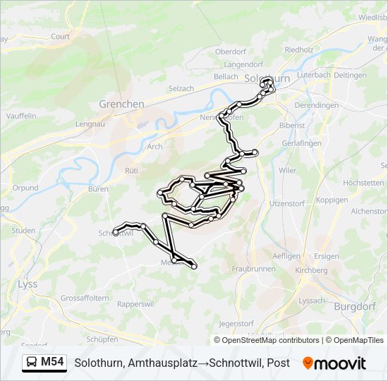 M54 Bus Line Map