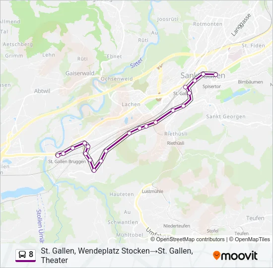 Plan de la ligne 8 de bus