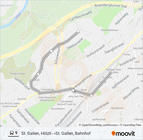 Plan de la ligne 9 de bus