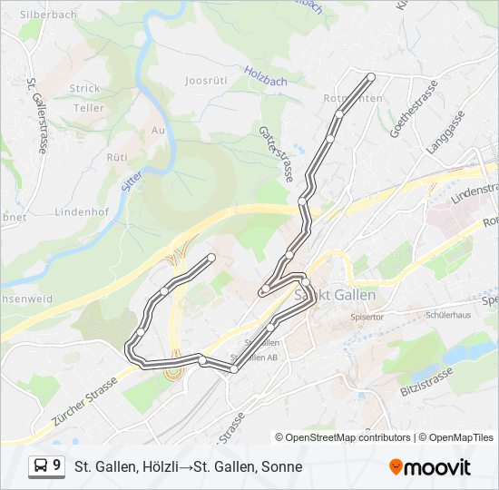 Plan de la ligne 9 de bus