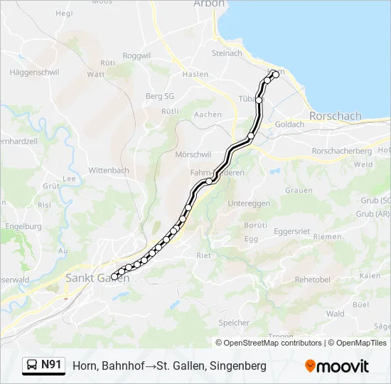 N91 Bus Line Map