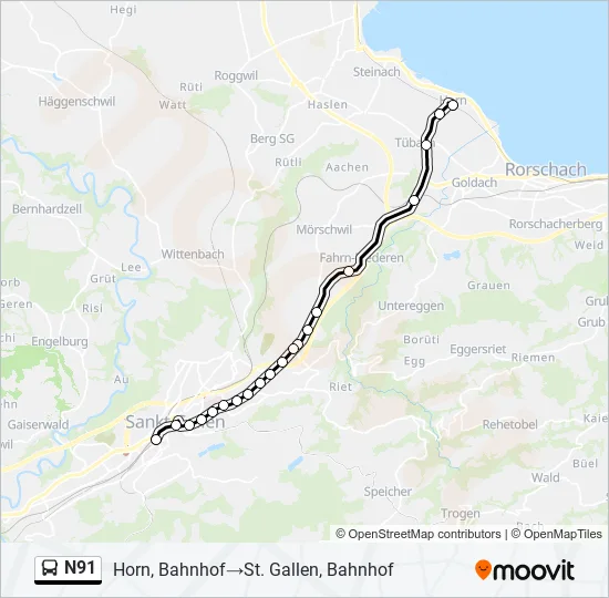 N91 Bus Line Map