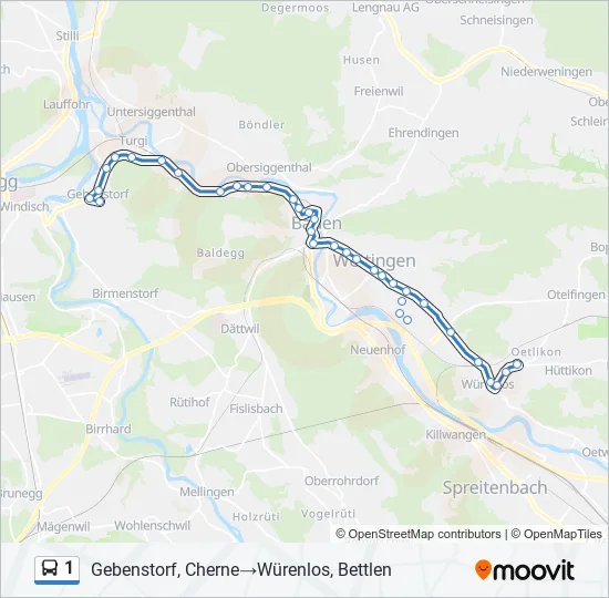 Plan de la ligne 1 de bus