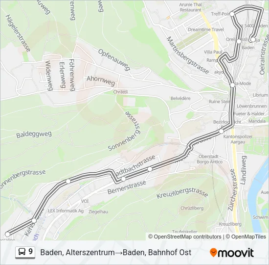 Plan de la ligne 9 de bus