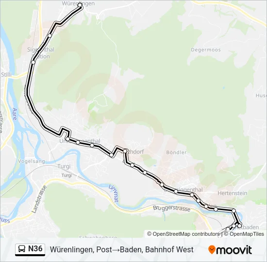 N36 Bus Line Map