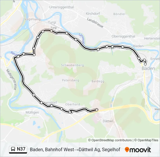 N37 Bus Line Map