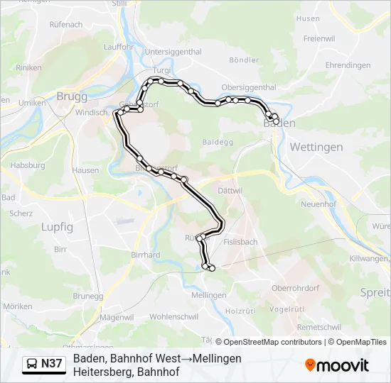 N37 Bus Line Map