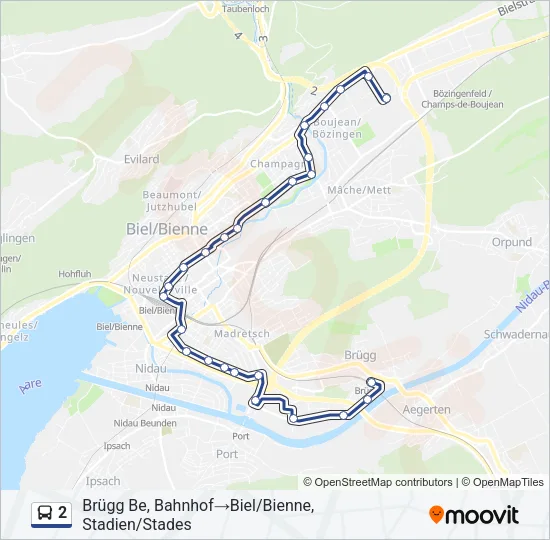 Plan de la ligne 2 de bus