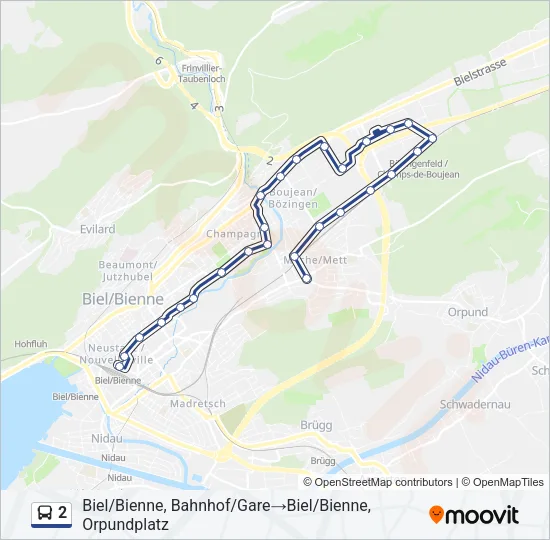 Plan de la ligne 2 de bus