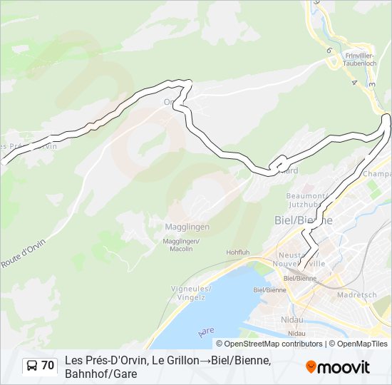 Plan de la ligne 70 de bus