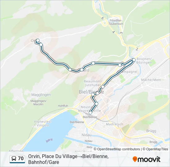 Plan de la ligne 70 de bus