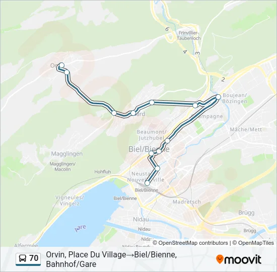 Plan de la ligne 70 de bus
