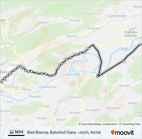 M34 Bus Line Map