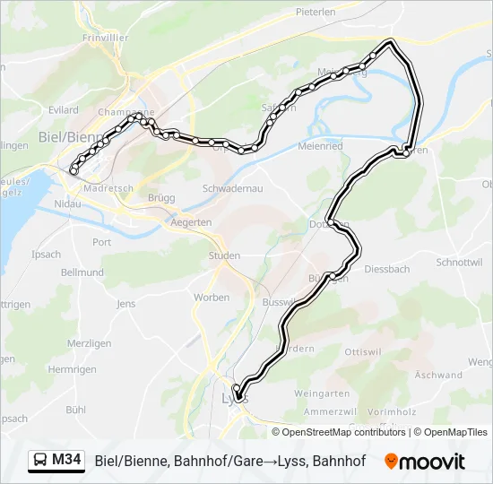 M34 Bus Line Map