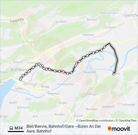 M34 Bus Line Map