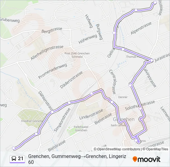 Plan de la ligne 21 de bus