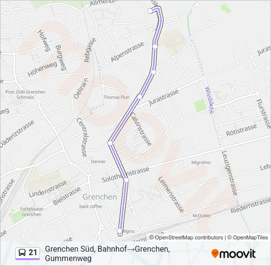 Plan de la ligne 21 de bus