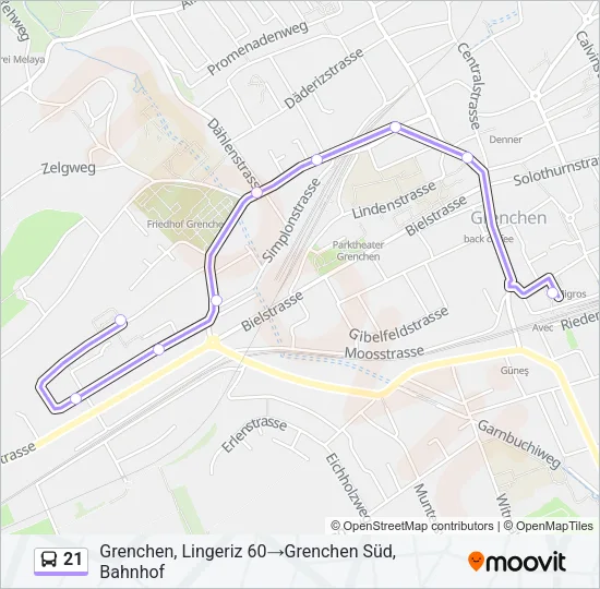 Plan de la ligne 21 de bus