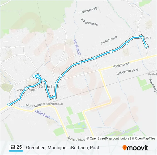 Plan de la ligne 25 de bus