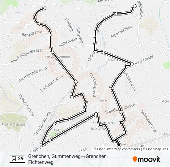 Plan de la ligne 29 de bus