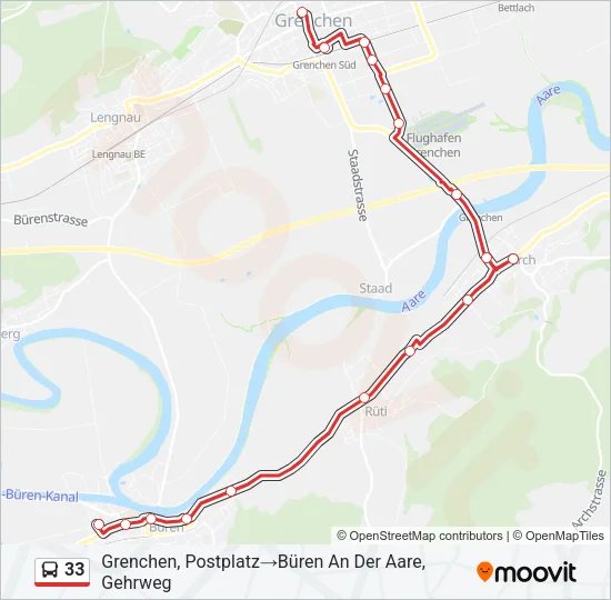 Plan de la ligne 33 de bus