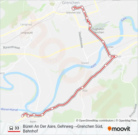 Plan de la ligne 33 de bus