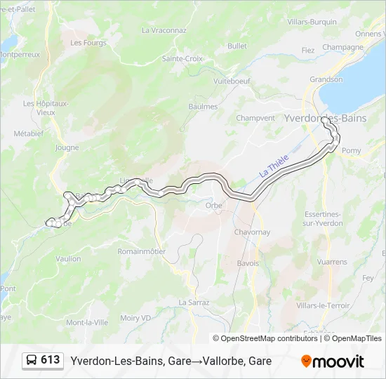 613 Route: Schedules, Stops & Maps - Yverdon-Les-Bains, Gare‎→Vallorbe ...