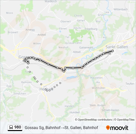 Plan de la ligne 980 de bus