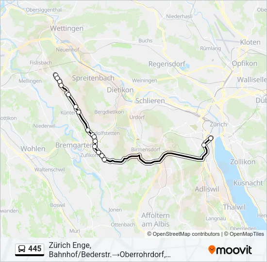 445 Bus Line Map