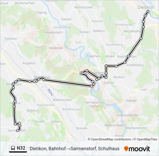 Plan de la ligne N32 de bus