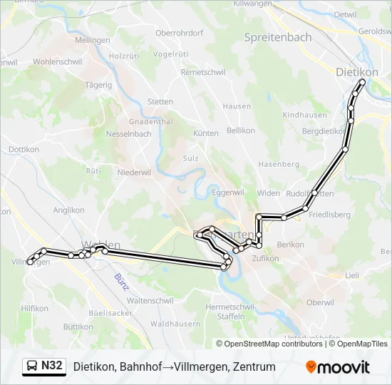 Plan de la ligne N32 de bus