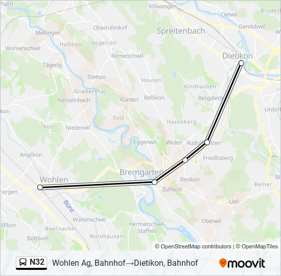Plan de la ligne N32 de bus