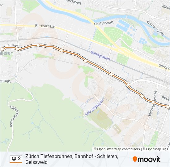 Plan de la ligne 2 de tram