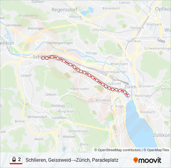 Plan de la ligne 2 de tram
