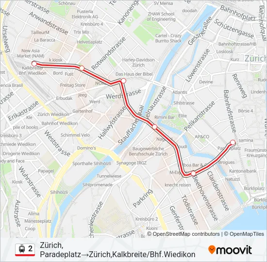 Straßenbahnlinie 2 Karte