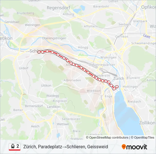 Plan de la ligne 2 de tram
