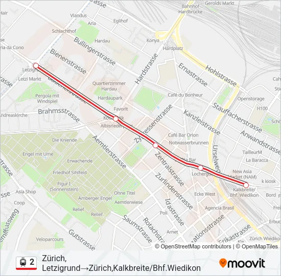Plan de la ligne 2 de tram