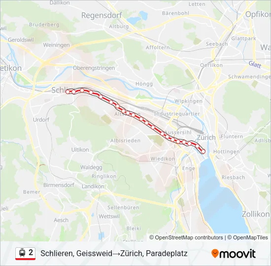 Plan de la ligne 2 de tram