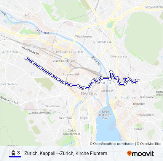 Plan de la ligne 3 de tram