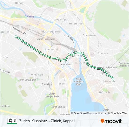 Plan de la ligne 3 de tram