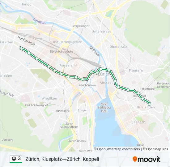 Plan de la ligne 3 de tram
