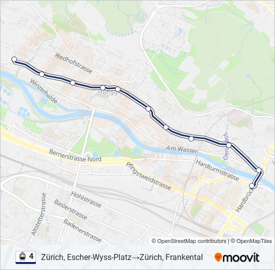 Plan de la ligne 4 de tram