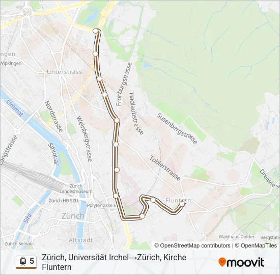 Plan de la ligne 5 de tram